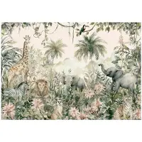 WALLARENA - Fotobehang - 250x175 cm - Voor kinderen jungle dieren pastel kinderbehang