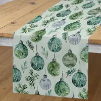 Abakuhaus Kerst Tafelloper, Groenachtige Kerstballen en Blad, Rechthoekige Decoratieve Tafelloper voor Eetkamer en Keuken, 40 x 180 cm, Licht Mintgroen Wit