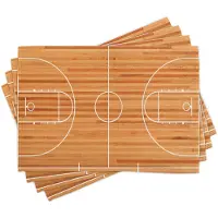 Abakuhaus Sport Placemats Set van 4, Standard Vloer Plattegrond op Parket Achtergrond Basketbal Veld Speelveld Print, Wasbare Stoffen Placemats voor de Eettafel, Standaardformaat, Bruin Wit
