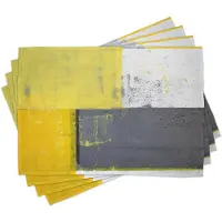 Abakuhaus Grijs en Geel Placemats Set van 4, Straat Kunst Modern Grunge Abstract Ontwerp Vierkanten, Wasbare Stoffen Placemats voor de Eettafel, Standaardformaat, Antraciet Geel