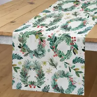Abakuhaus Kerst Tafelloper, Hulstbladeren Kerstkrans, Rechthoekige Decoratieve Tafelloper voor Eetkamer en Keuken, 40 x 180 cm, Lauriergroen Vermiljoenrood