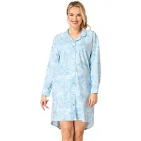 Key Flanellen Nachthemd Dames Doorknoopmodel Lange Mouw Lichtblauw LND 657 42 / XL