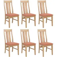 Mendler Set van 6 eetkamerstoelen -M58, keukenstoel, stoel met rugleuning, stof/textiel, massief hout ~ lichtkleurig frame, terracotta
