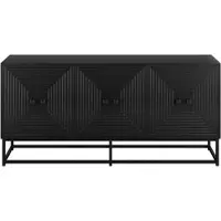 OKWISH Dressoir – 3 Dubbele Deuren – Modern Minimalistisch Met Ruime Opbergruimte – Matt Zwart Met Reliefstructuur – Spaanplaat – 160x38x75,5 cm