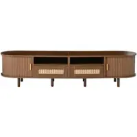 OKWISH Tv Meubel - Ovale Vorm Met 2 Schuifdeuren En 2 Lades - Voor Woonkamer - MDF Donker Eiken - 170×40×40 Cm