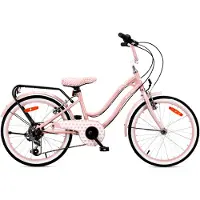 Sun baby Heart Bike kinderfiets 20 inch, meisjesmodel, fiets voor kinderen vanaf 6 jaar, 1 versnelling, V-rem, bagagedrager, reflectoren, kleur: zilver/roze, 20 inch
