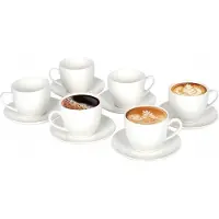 Livello 6x Porseleinen Koffiekopjes met Schotels 250ml - Amalfi Wit