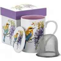 Marco polo Porseleinen theemok met infuser 300ml - Vogels & Wisteria