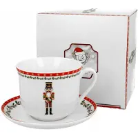 Duo Jumbo Porseleinen Koffiekop met Schotel - Kerst Druk