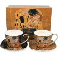 Queen Isabell Klimt Kus Mokken Set - 2 stuks met schotels & lepels