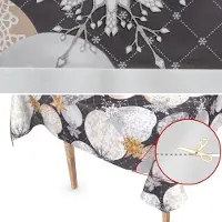ANRO Kerstballen Tafelzeil Zwart Rechthoekig 200x140 cm - Rechte rand