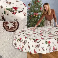 ANRO Tafelkleed Kerstkabouter Meerkleurig Ovaal 260x140cm Rechte rand Afwasbaar Waterafstotend