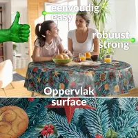 ANRO Tafelkleed Kerst Dennentakken Blauw Rond Ø140cm Met sierband Afwasbaar Waterafstotend