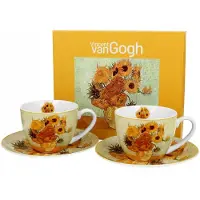 Duo Set van 2 Mokken met Schotels 250 ml - Zonnebloemen Kunst