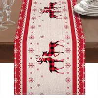 Famanu - Tafelloper met eland- en sneeuwvlokprint - Creëert een feestelijke sfeer - Rood 230 x 33 cm