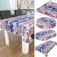 ANRO Tafelkleed Kerstman Winternacht Blauw Rond Ø100cm Met sierband Afwasbaar Waterafstotend