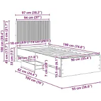 vidaXL Bedframe met opbergruimte en hoofdbord Betongrijs 90 x 190 cm