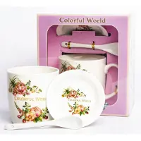 Artpol Keramische Mok met Lepel en Schotel, 330ml, Veelkleurig