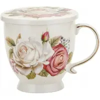 Marco polo Porseleinen theemok met infuser, deksel, schotel - 500ml, met roos