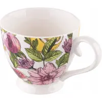 Altomdesign Lemon Kop en Schotel 350ml - Stijlvol Cadeau met Bloemendessin
