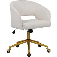 Merax Bureaustoel Met Armleuningen - Beige Fluweel - In Hoogte Verstelbaar - Verrijdbaar - Goudkleurig Metalen Onderstel - Home Office Stoel