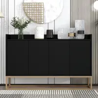 Rosahqnda Dressoir, opbergkast met metalen poten, keukenmeubel met 4 greeploze deuren en verstelbare planken, buffetkast, keukendressoir 120 x 30 x 80 cm voor keuken, eetkamer, woonkamer (zwart)