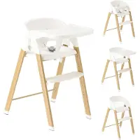 Deryan Luxe kinderstoel - Groeit mee met uw kind - Opvouwbaar - Wit/houtlook