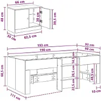 vidaXL Loft Bed Frame met Kast met opslag 3 st Betongrijs Bewerkt hout
