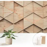 Wallfluent Fotobehang - Beige Vliesbehang - 152x104 cm - Houten Mozaïek Fotobehang Vlies - Hal behang Texturen - Muurschildering - Hal behang