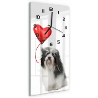Tulup Wandklok - Havanese met een ballon Moderne Wandklok Glas - 30x60 cm - Rood Wandklok Glas Decoratie - Zwarte handen - Rechthoekige Klok - Glazen Wandklok Design - Klok Glas Met Opdruk