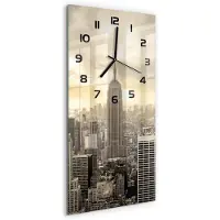 Tulup Wandklok - Manhattan, New York Glazen Klok Met Print - 30x60 cm - Beige Wandklok Glas Met Motief - Zwarte handen - Rechthoekige Klok - Wandklok Glas Decoratie - Gekleurde Glazen Klok