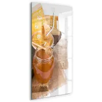 Tulup Wandklok - Honing Decoratieve Glazen Klok - 30x60 cm - Geel Glazen Wandklok Design - Witte handen - Rechthoekige Klok - Glazen Klok Met Print - Wandklok Glas Met Motief