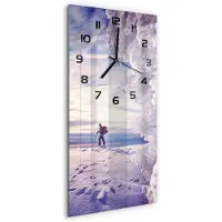 Tulup Wandklok - Skiër Glazen Wandklok Design - 30x60 cm - Blauw Klok Glas Met Opdruk - Zwarte handen - Rechthoekige Klok - Wandklok Glas Met Motief - Decoratieve Glazen Klok