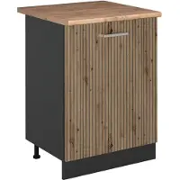 Vicco Keukenonderkast R-Line Artisanaal eiken/Antraciet 60 cm met 1 deur goudkleurig eiken werkblad, Model 72024