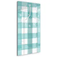 Tulup Wandklok - Blauw raster Glazen Wandklok Design - 30x60 cm - Blauw Klok Glas Met Opdruk - Witte handen - Rechthoekige Klok - Wandklok Glas Met Motief - Decoratieve Glazen Klok