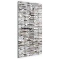 Tulup Wandklok - Stenen muur Glazen Klok Met Print - 30x60 cm - Beige Wandklok Glas Met Motief - Witte handen - Rechthoekige Klok - Wandklok Glas Decoratie - Gekleurde Glazen Klok