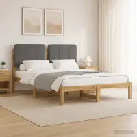 vidaXL Bedframe met gestoffeerd hoofdbord Whitewash en lichtgrijs