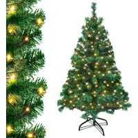 XMTECH LED, 150 cm kunstkerstboom, groene PVC-dennennaalden, geschikt voor kerstdecoratie, met warmwitte lichtketting