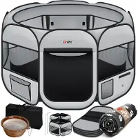 LOVPET Puppyren voor Kleine Dieren Honden Katten - Opvouwbaar Hondenren inclusief kom en Haringen - Puppy Ren Pop-up Systeem Indoor & Outdoor Konijnenren - Lichtgrijs