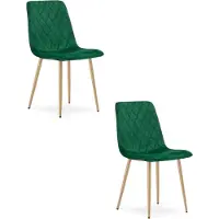 Leobert TURIN Eetkamerstoelen – Set van 2 – Groen Velvet – Houten Poten – Comfortabele Ergonomische Zitting – Modern Design – Velvet Stoel voor Woonkamer, Keuken en Eetkamer – Max. 110 kg per Stoel