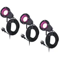 HOFTRONIC™ 3x Sydney smart prikspot - GU10 - Plug & Play - RGBWW - 5.5 Watt - WiFi & Bluetooth - Voor buiten - Priklamp - Zwart - Grondspies - 1.5 meter netsnoer