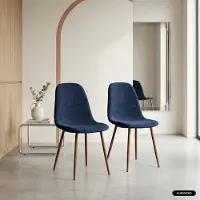 Sweeek Stoel walnootkleurig houtdecor en stof (set van 2) Blauw