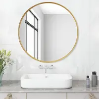 Merkloos Ronde spiegel voor de badkamer, aluminium frame in goud, 60 cm