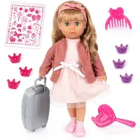 Bayer Design 94634AT Charlene pop, interactief met haar, lacht, maakt kusgeluid, functionele pop, zacht lichaam, gesloten ogen, met accessoires, 46 cm