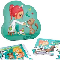Eurekakids Puzzel 4 in 1 Dierenarts - Dieren Dokter - Vier Kinderpuzzels in Stijlvolle Verpakking - 6, 9, 12 en 16 Stukjes