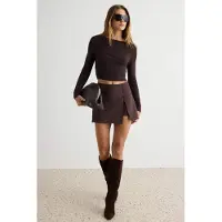 Trendyol TRENDYOLMİLLA Dames Bruin Effen Kort / Mini A-lijn Rokken