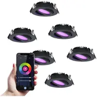 HOFTRONIC™ Set van 6 smart LED inbouwspots Rome - Zwart - 6 Watt - WiFi & Bluetooth - RGBWW - IP44 - Dimbaar via app - Kantelbaar
