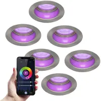 HOFTRONIC™ 6x Mari smart LED inbouwspot verzonken - 5.5 Watt - RGBWW - WiFi+BLE - Verwisselbare GU10 - Dimbaar - voor binnen en buiten - RVS
