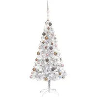 Syfax Kunstkerstboom met verlichting en kerstballen 150 cm PET zilver