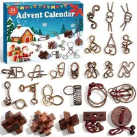 Merkloos Adventskalender 2026, 24 dagen, metalen ringen, houten IQ-puzzels, gezelschapsspel